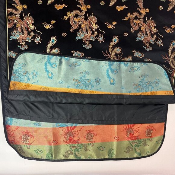 Yi Fang Asian Cheongsam Dress Women Black Embroidered Dragon Peacock Side Slit - Picture 9 of 14